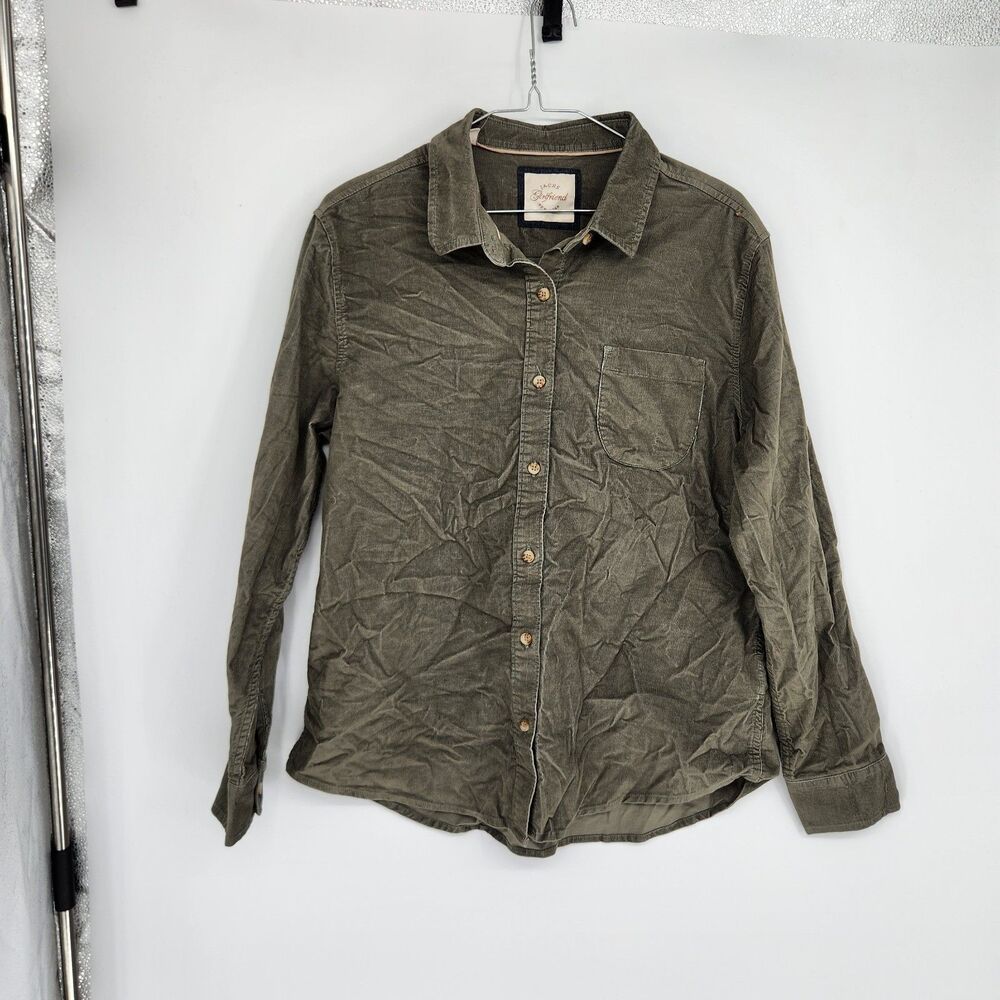 NWT Jachs Girlfriend Medium Olive Green Super Soft Green Flannel Shirt Button Up